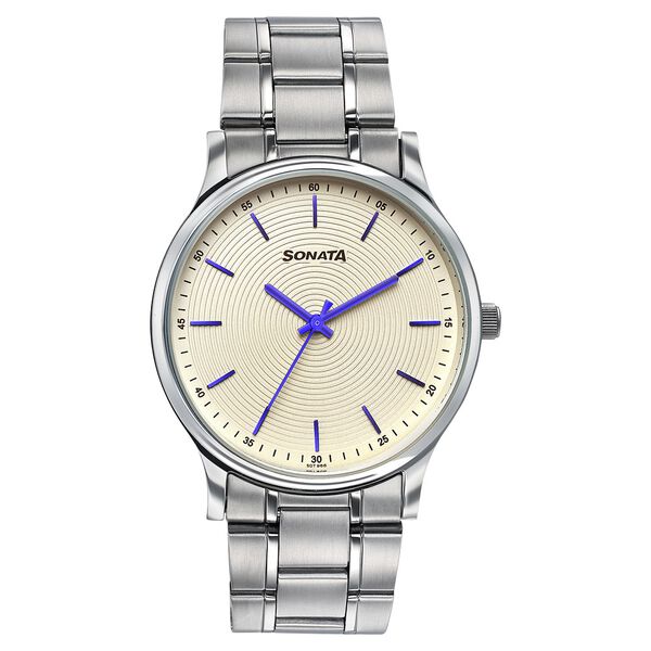 Sonata Aspire Quartz Analog Off-white Dial Silver Stainless Steel Strap Watch For Men - image number 0