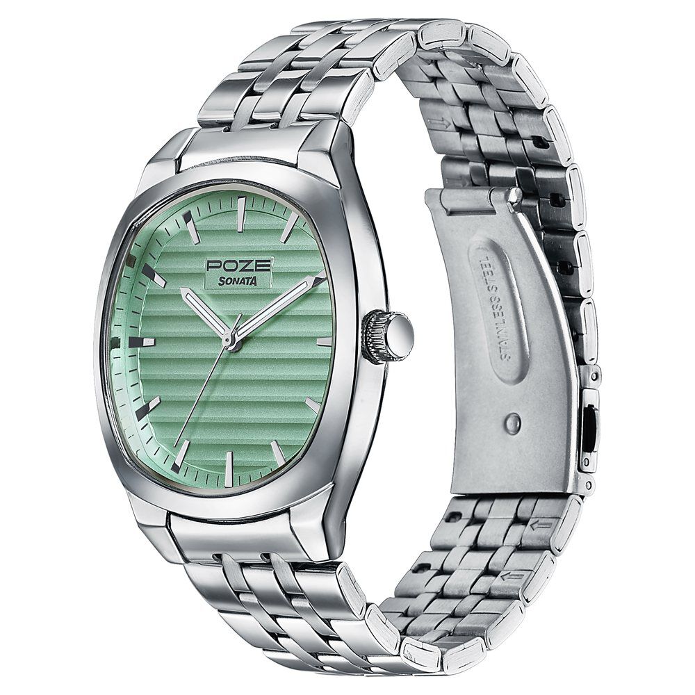Buy Online Poze By Sonata Quartz Analog Green Dial Silver Metal