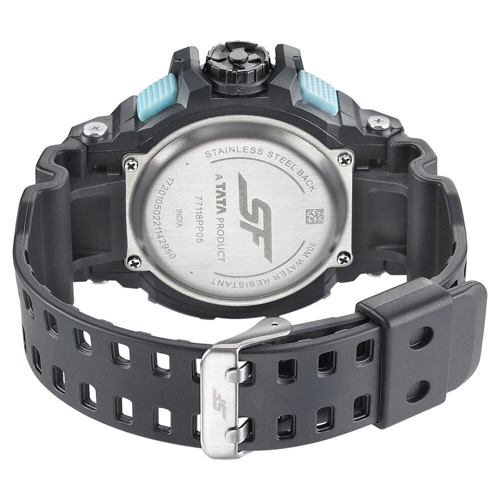SF Quartz Analog Digital Black Dial PU Strap Watch for Men