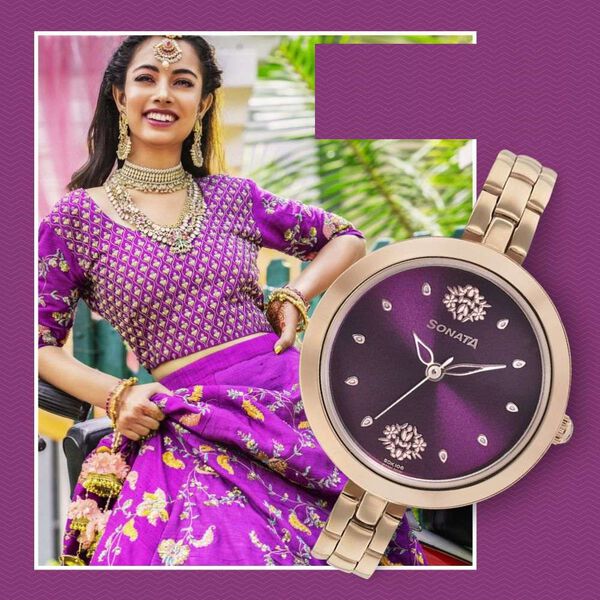 Sonata Wedding Purple Dial Women Watch With Stainless Steel Strap - image number 0