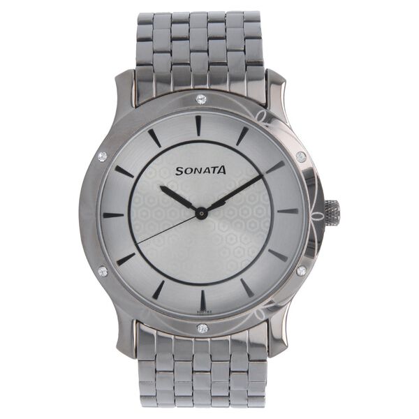 Sonata Quartz Analog Silver Dial Stainless Steel Strap Watch for Men - image number 0