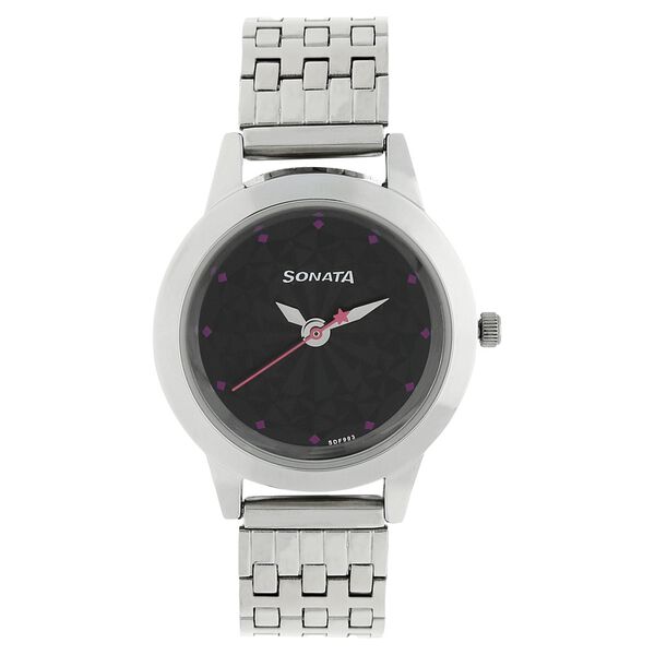 Sonata Quartz Analog Black Dial Stainless Steel Strap Watch for Women - image number 0