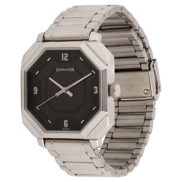 Sonata Quartz Analog Black Dial Stainless Steel Strap Watch for Men - image number 1