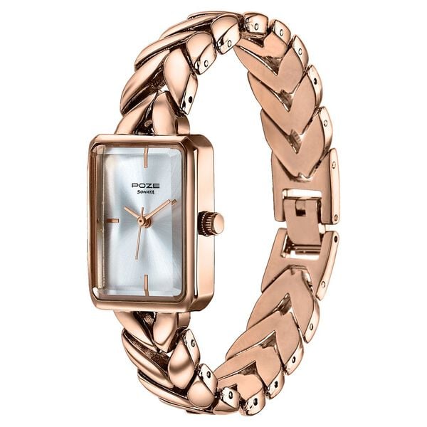 Poze By Sonata Quartz Analog Silver Dial Rose Gold Metal Strap Watch For Women - image number 4