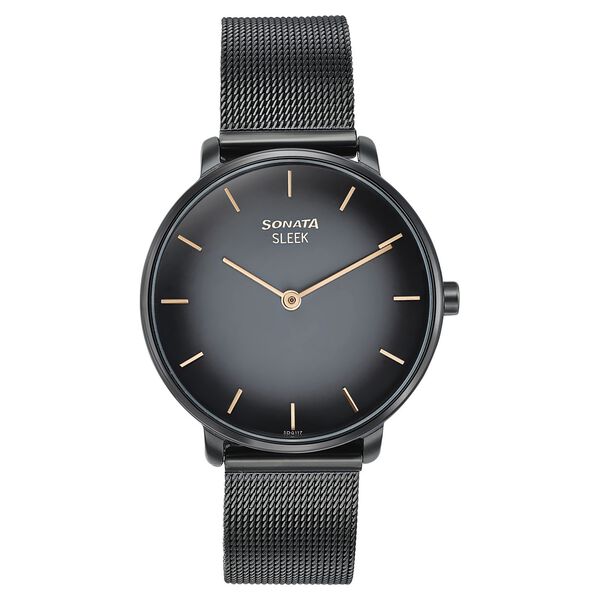 Sonata Sleek Quartz Analog Black Dial Black Stainless Steel Strap Watch for Women - image number 0
