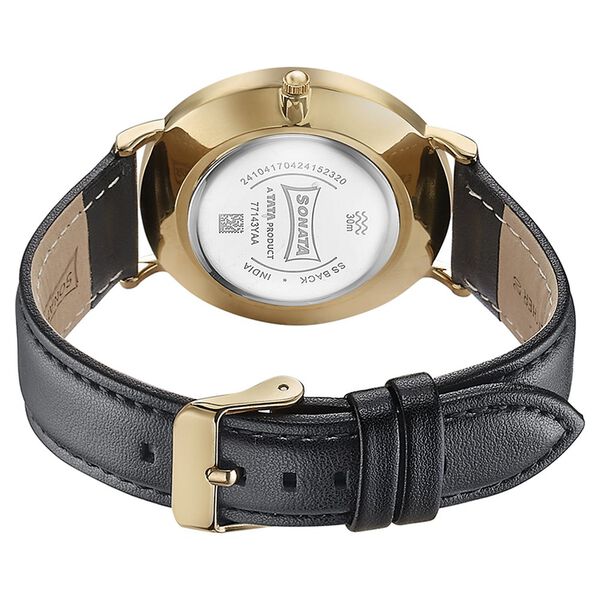 Sonata Quartz Analog Black Dial Black Leather Strap Watch For Men - image number 5