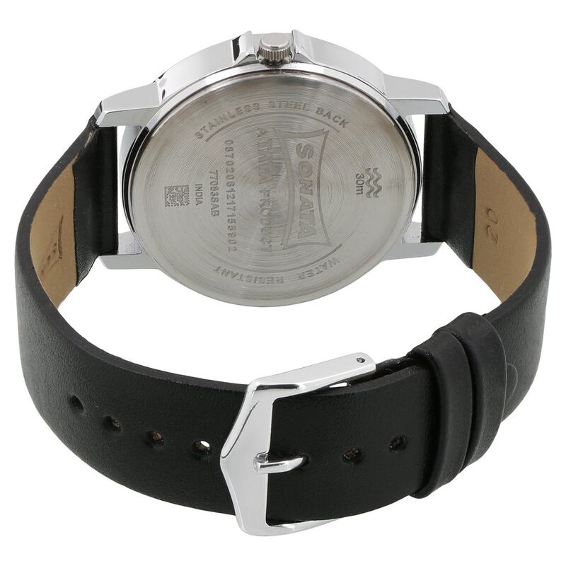 Sonata Quartz Analog with Day and Date Silver Dial Leather Strap Watch for Men - image number 3