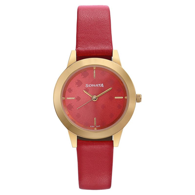 Sonata Splash Pink Dial Women Watch With Leather Strap - image number 1
