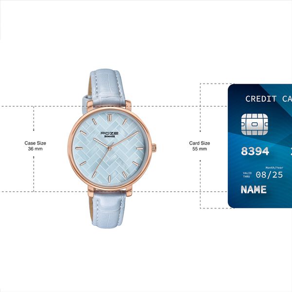 Sonata Poze Quartz Analog Blue Dial Blue Colour Leather Strap Watch For Women - image number 3