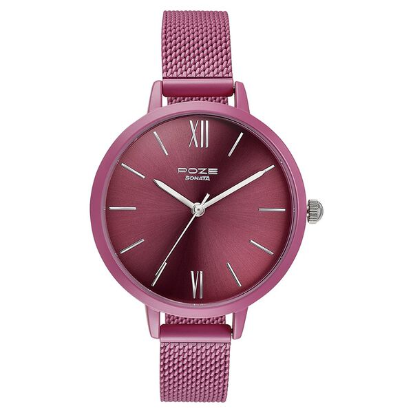 Sonata Poze Quartz Analog Purple Dial Mesh Strap Watch for Women - image number 1
