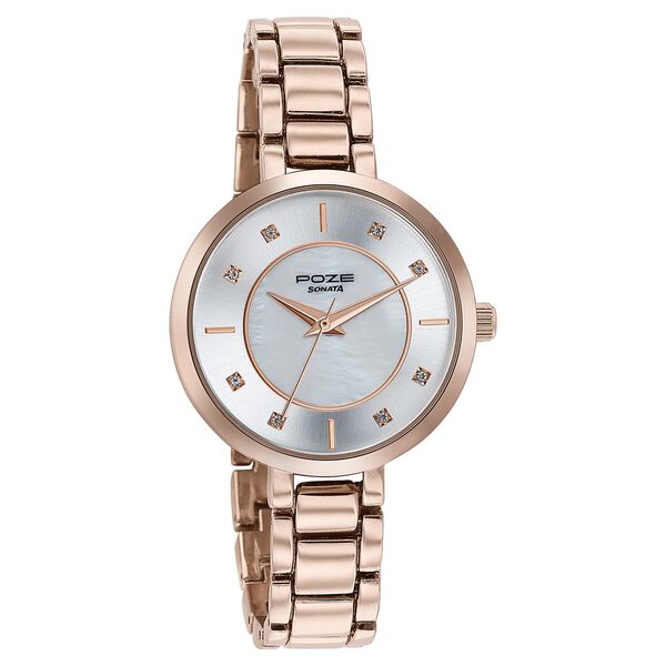 Sonata Poze Quartz Analog White Dial Metal Strap Watch For Women - image number 2
