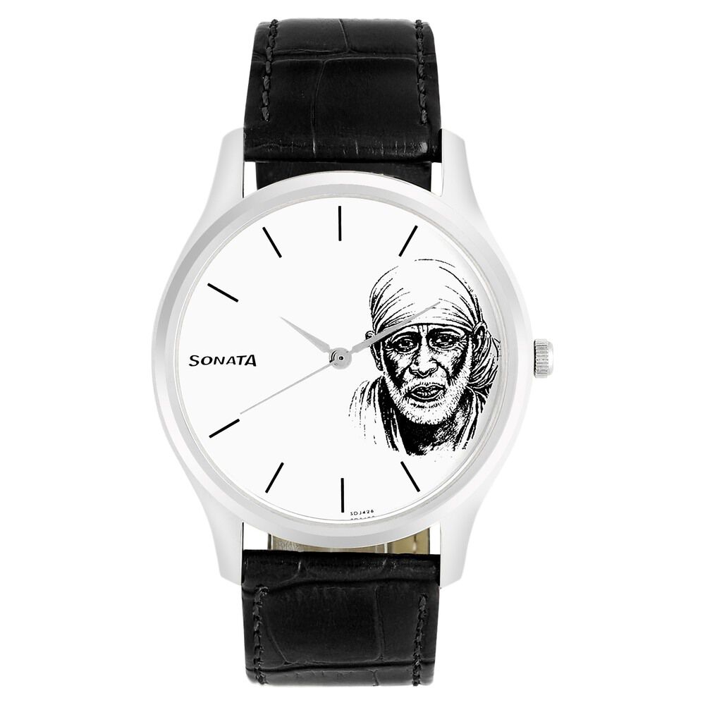 Buy Online Sonata Quartz Analog White Dial Leather Strap Watch for Men nm77082sl03 Sonata