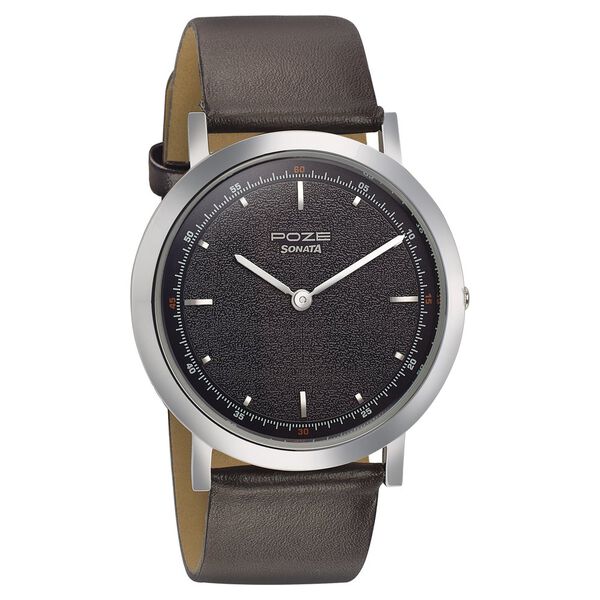 Sonata Poze Quartz Analog Blue Dial Leather Strap Watch for Men - image number 0