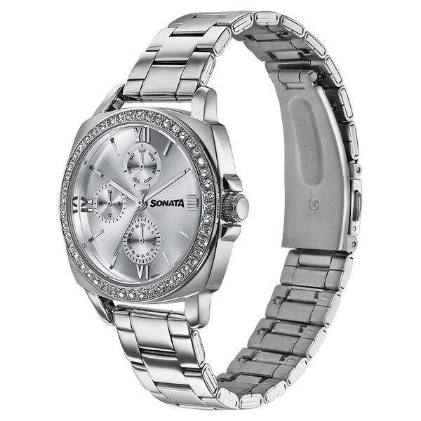 Sonata Festive Quartz Multifunction Silver Dial Silver Metal Strap Watch For Women - image number 2