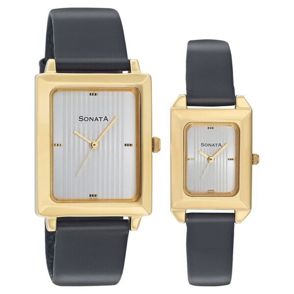 Sonata Quartz Analog Silver Dial Strap Watch for Couple - image number 0