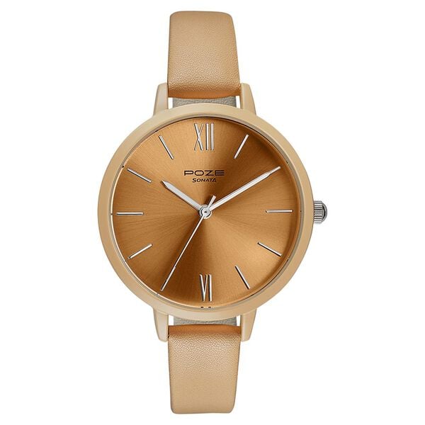 Sonata Poze Quartz Analog Brown Dial Leather Strap Watch for Women - image number 1