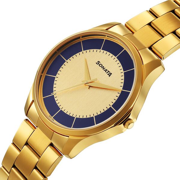 Sonata Traditional Essentials Quartz Analog Multicoloured Dial Golden Metal Strap Watch For Men - image number 4