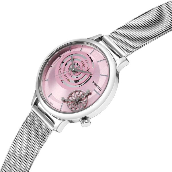 Sonata Unveil Quartz Analog Pink Dial Stainless Steel Strap Watch for Women - image number 2