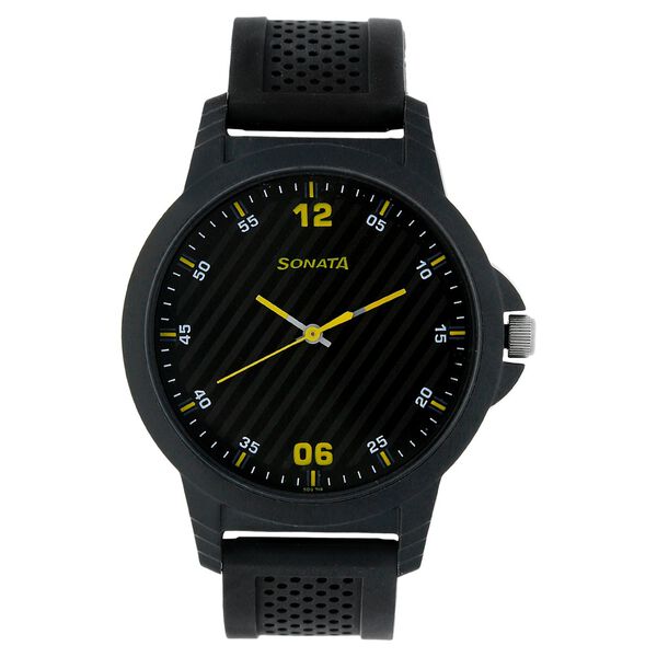 Sonata Quartz Analog Black Dial Plastic Strap Watch for Men - image number 0