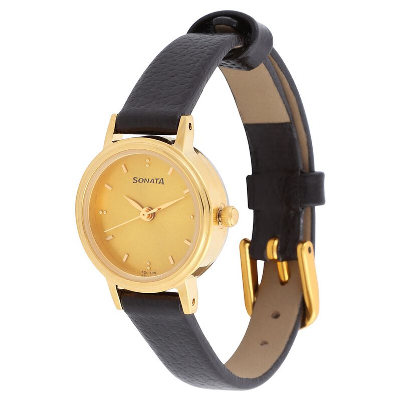Sonata Quartz Analog Champagne Dial Leather Strap Watch for Women - image number 1