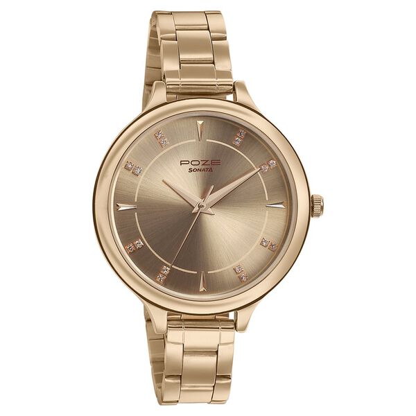 Sonata Poze Quartz Analog Rose Gold Dial Stainless Steel Strap Watch for Women - image number 0