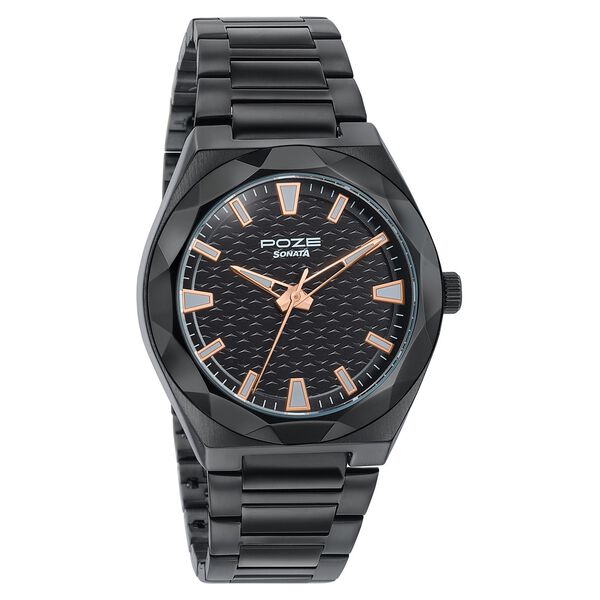 Poze Poze Quartz Analog Black Dial Black Metal Strap Watch For Men - image number 2