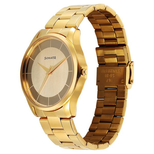 Sonata Traditional Essentials Quartz Analog Multicoloured Dial Golden Metal Strap Watch For Men - image number 1