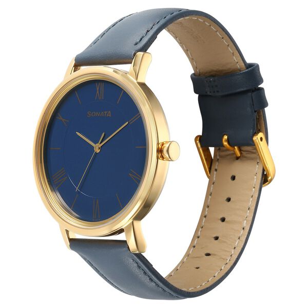 Sonata Utsav Quartz Analog Blue Dial Leather Strap Watch for Men - image number 1