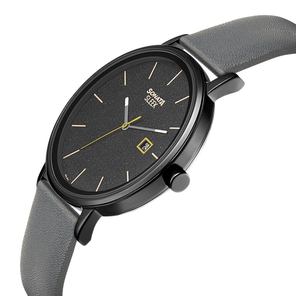 Buy Online Sonata Quartz Analog with Date Leather Strap Watch for Men ns7131nl04 Sonata