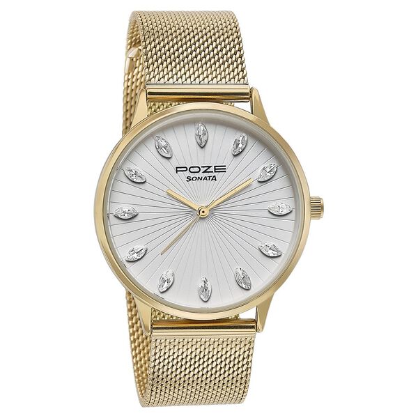 Sonata Poze Quartz Analog White Dial Metal Strap Watch For Women - image number 2