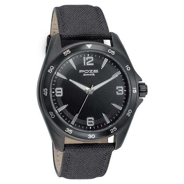 Sonata Poze Quartz Analog Black Dial Leather Strap Watch for Men - image number 2