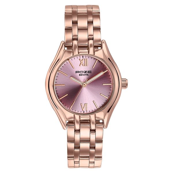Poze By Sonata Quartz Analog Pink Dial Rose Gold Metal Strap Watch For Women - image number 1