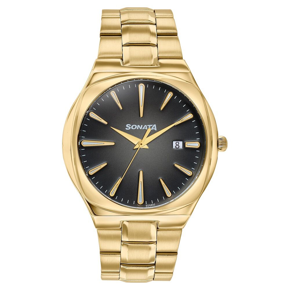 Sonata Festive Quartz Analog Black Dial Gold Metal Strap Watch For Men-picture-22