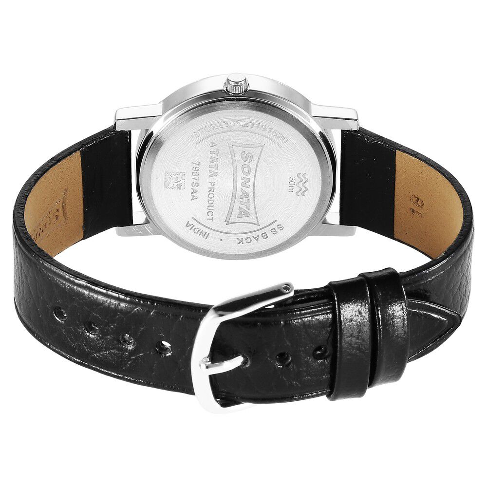 Black dial black leather strap hotsell watch