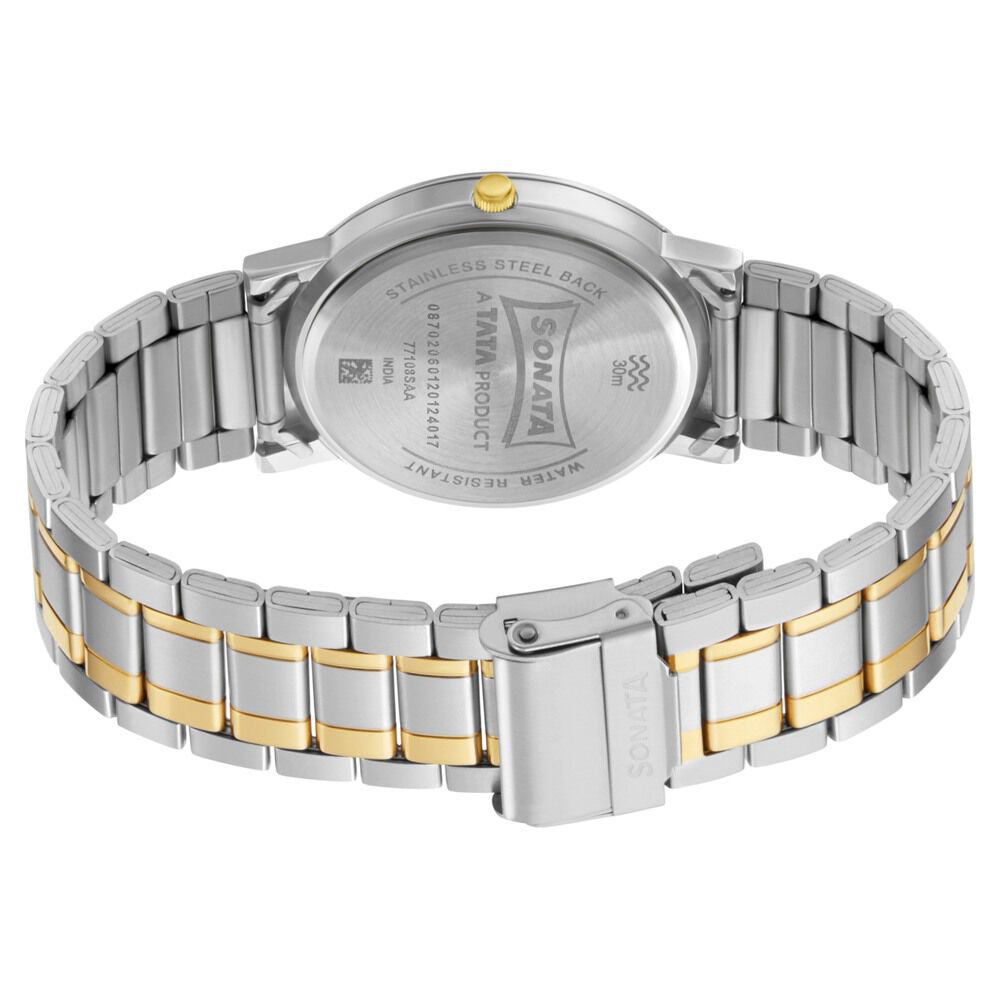 Sonata Quartz Analog with Date Silver Dial Stainless Steel Strap Watch for Men