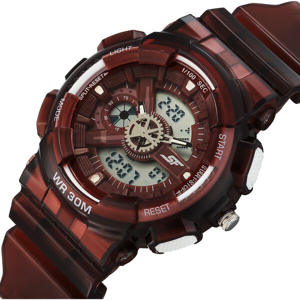 Sonata SF Spectra Quartz Digital Maroon Dial Translucent Maroon Polyether Strap Watch For Men - image number 2