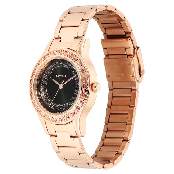 Sonata Quartz Analog Black Stainless Steel Strap for Women - image number 1