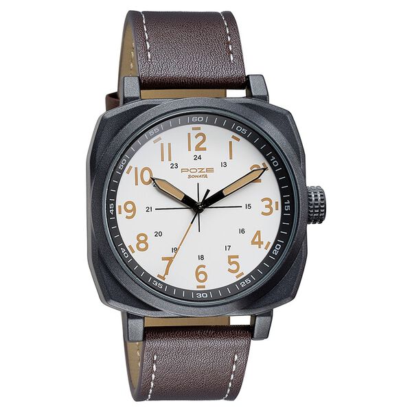 Sonata Poze Quartz Analog White Dial Leather Strap Watch for Men - image number 2