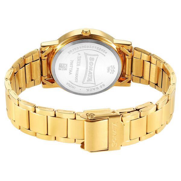 Sonata Classic Quartz Analog Champagne Dial Golden Stainless Steel Strap Watch for Men - image number 3