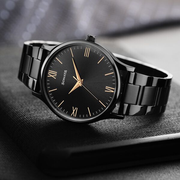 Sonata Aspire Quartz Analog Black Dial Stainless Steel Strap Watch for Men - image number 0