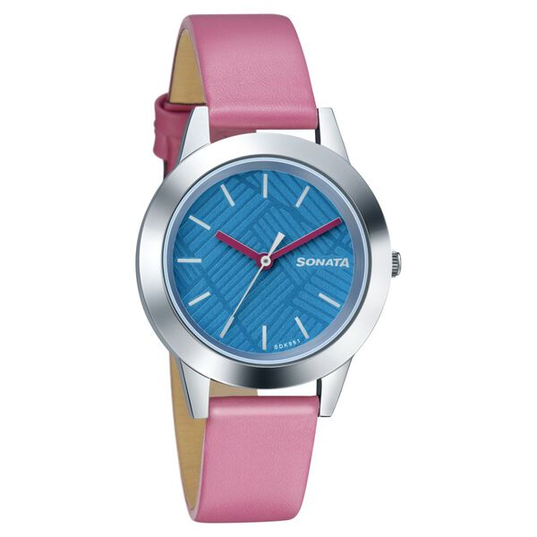 Sonata Splash Blue Dial Women Watch With Leather Strap - image number 1