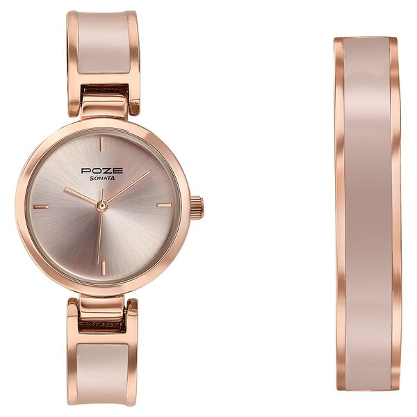 Sonata Poze Quartz Analog Pink Dial Two Toned Kada Strap Watch For Women - image number 1