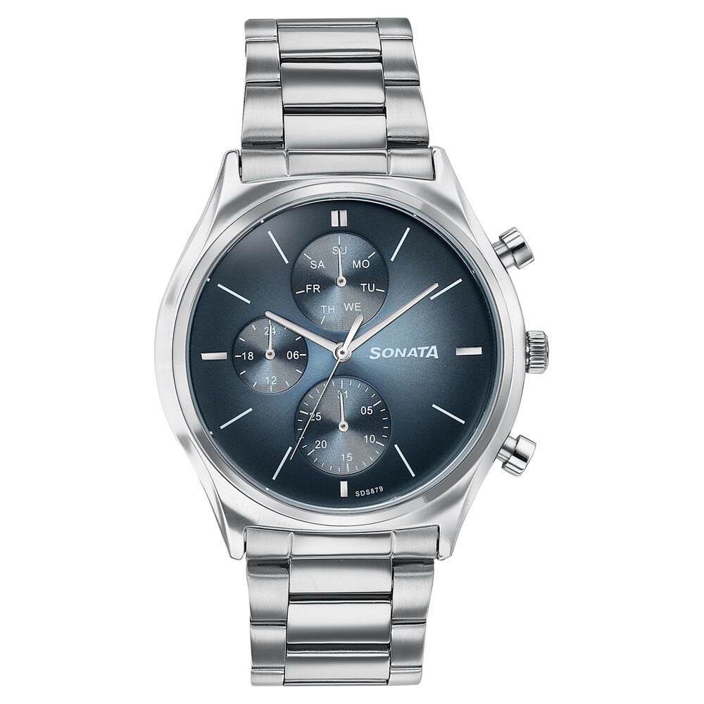Sonata Festive Quartz Multifunction Blue Dial Silver Metal Strap Watch For Men-image-31