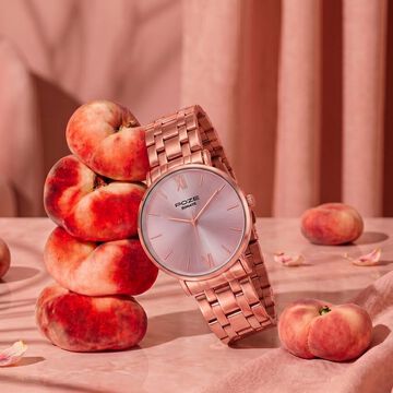 Poze By Sonata Quartz Analog Pink Dial Rose Gold Stainless Steel Strap Watch For Women