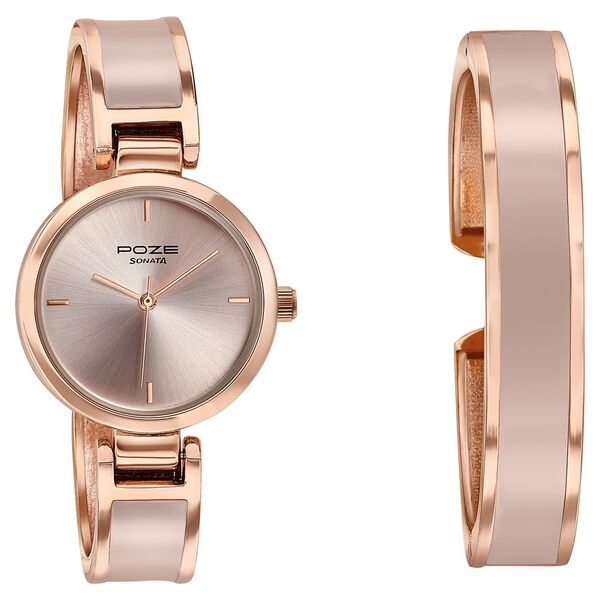 Sonata Poze Quartz Analog Pink Dial Two Toned Kada Strap Watch For Women - image number 2