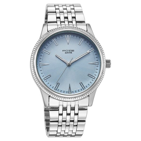 Sonata Poze Quartz Analog Tiffany Blue Dial Silver Coloure Stainless Steel Strap Watch For Men - image number 1
