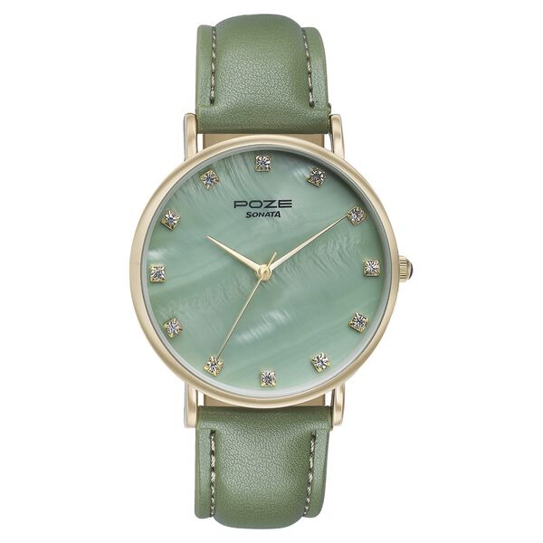 Sonata Poze Quartz Analog Green Mother Of Pearl Dial Green Color Leather Strap Watch For Women - image number 1