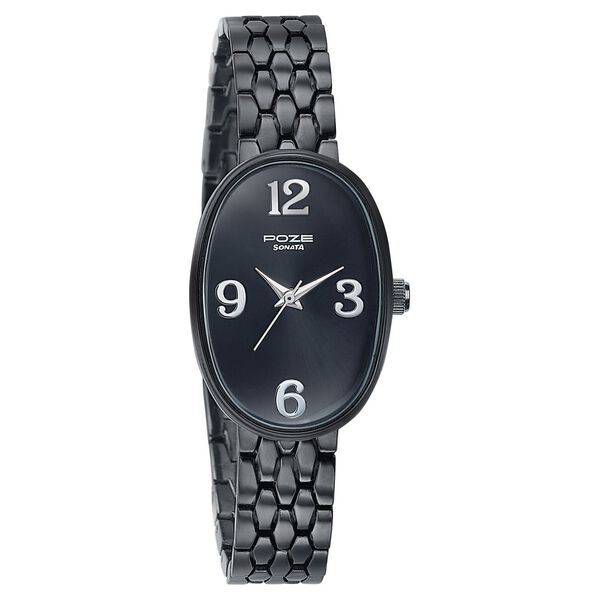 Sonata Poze Quartz Analog Black Dial Metal Strap Watch For Women - image number 2