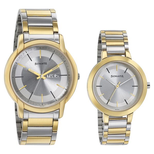 Sonata Quartz Analog Silver Dial Metal Strap Watch for Couple - image number 0