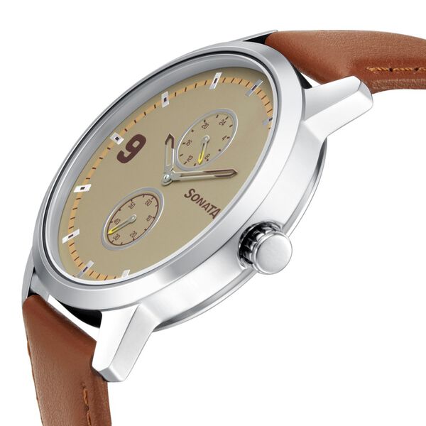 Sonata Quartz Analog Off White Dial Leather Strap Watch for Men - image number 2